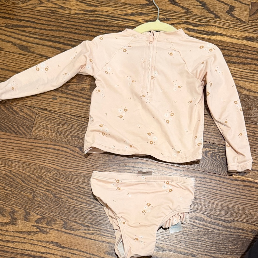 Petit Lem Peach Floral Kids Swim Rashguard Set